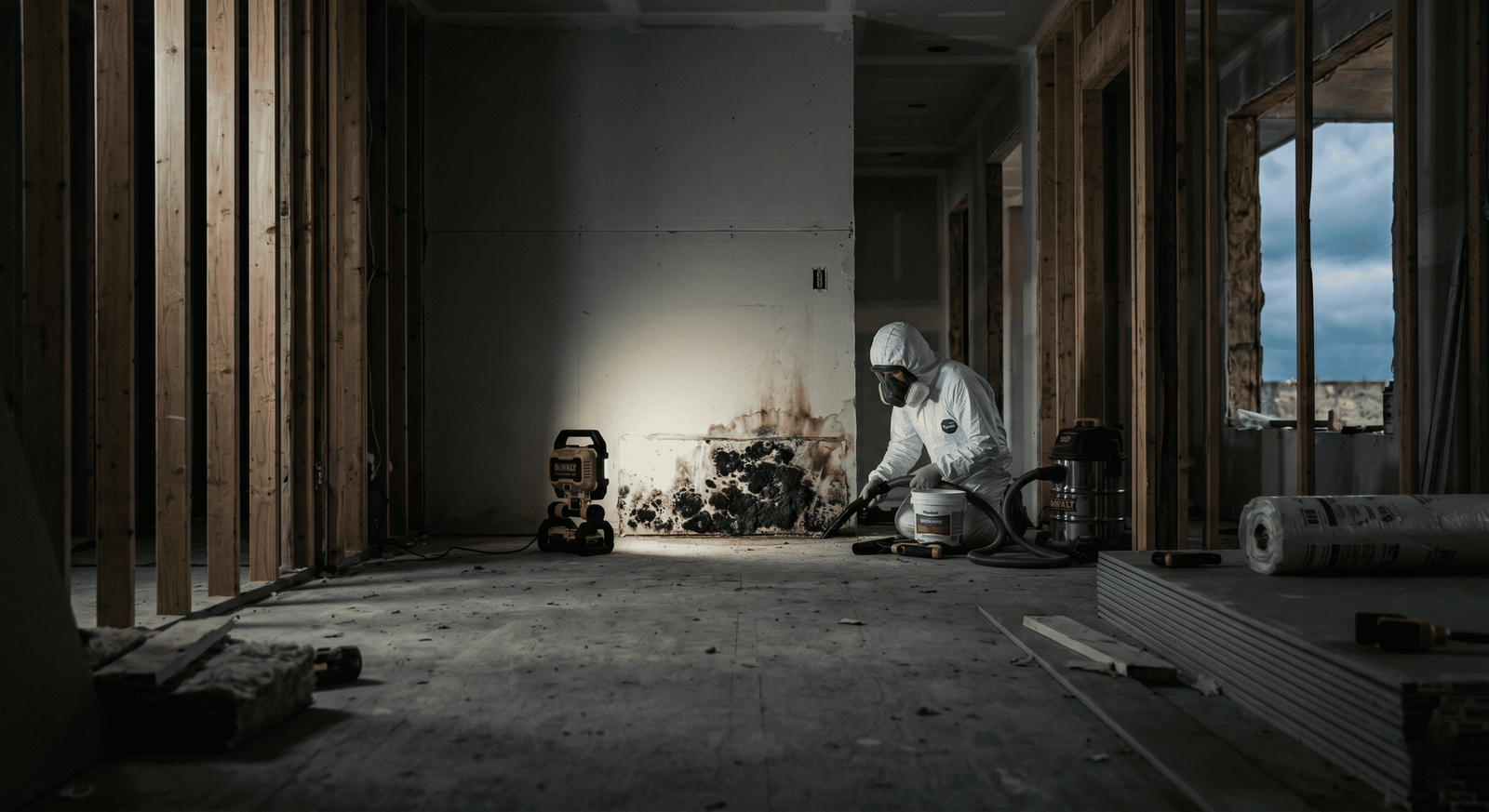 Dallas mold remediation — IICRC S520 negative-air containment and HEPA filtration setup inside a Dallas TX home